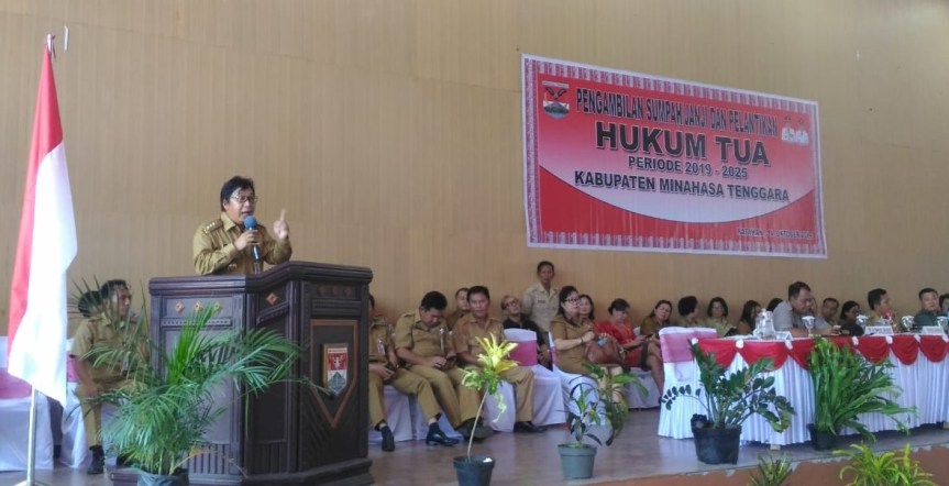 Bupati JS Serukan Jangan Korupsi, di Pelantikan Hukum Tua&nbsp;Mitra
