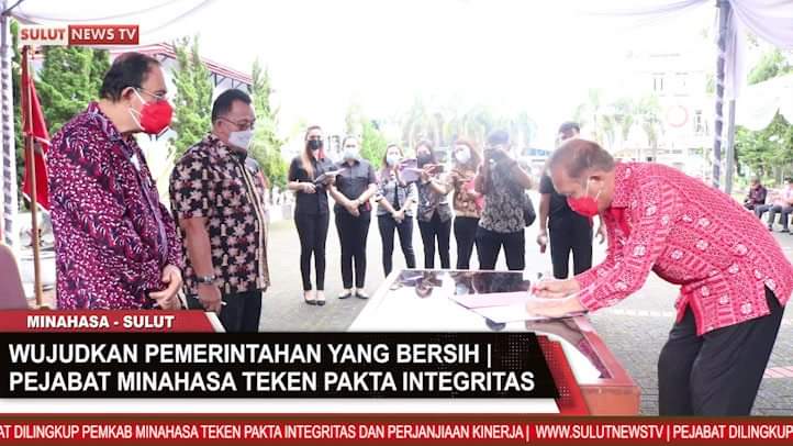 [VIDEO] Wujudkan Tata Pemerintahan yang baik,  bersih dan berwibawa, Pejabat Pemkab Minahasa Teken Pakta&nbsp;Integritas