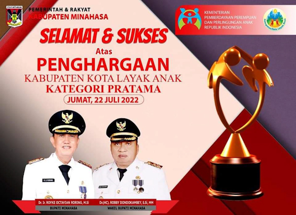 Dibawah Kepemimpinan ROR-RD Minahasa Raih Penghargaan Kabupaten Layak&nbsp;Anak