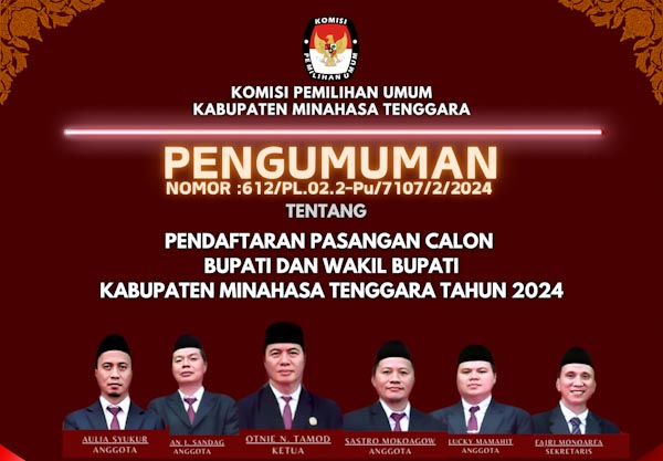 Pengumuman tentang pendaftaran pasangan calon Bupati dan Wakil Bupati Kabupaten Minahasa Tenggara Tahun&nbsp;2024
