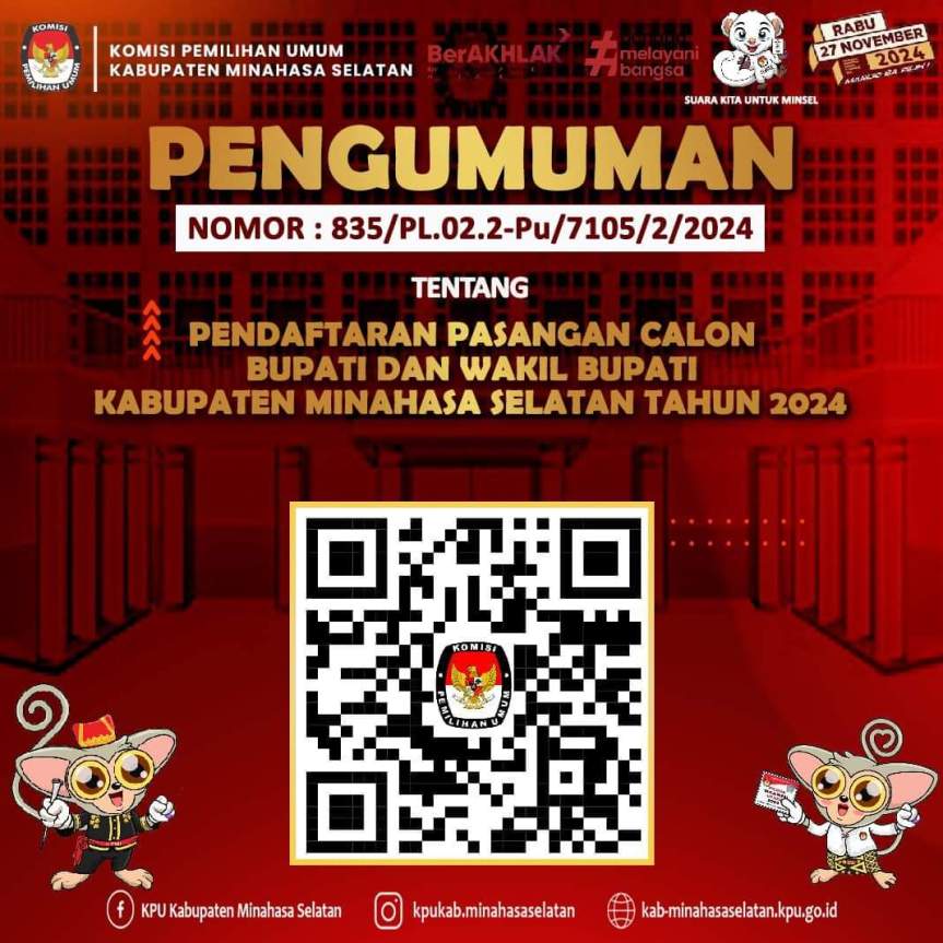KPU Minsel Umumkan Pendaftaran Pasangan Calon Bupati dan Wakil Bupati Minsel Tahun&nbsp;2024