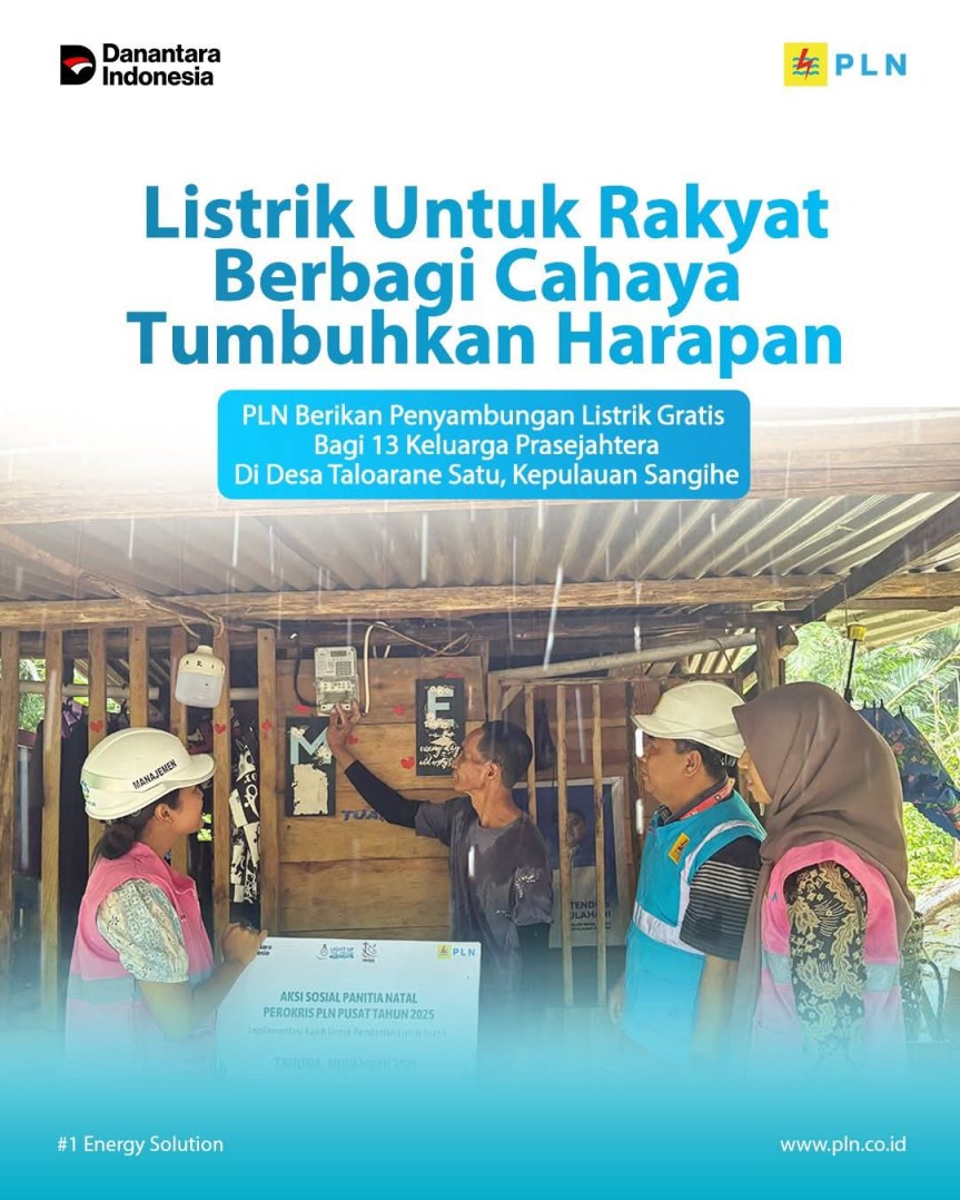 PLN UP3 Tahuna Sambungkan Listrik Gratis untuk 13 Keluarga Prasejahtera di&nbsp;Sangihe
